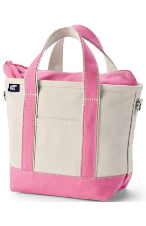 Lands End Zip Top Canvas Tote Bag in Natural/fresh Pink at Nordstrom, Size X-Large