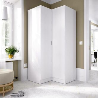 Dmora Armario Dcipo, Mueble de esquina para dormitorio, Armario de esquina con 2 puertas batientes, 91x93h184 cm, Blanco - Dmora