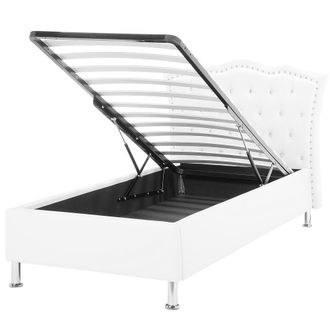 Beliani Beliani - Cama Con Almacenaje De Piel Sint&eacute;tica Blanco Plateado 90 X 200 Cm Botones Metz