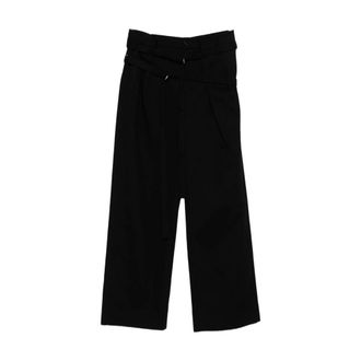 Ann Demeulemeester Wide Trousers, female, Black, Size: 2XS Black Pleated Detailing Belted Waist Dress