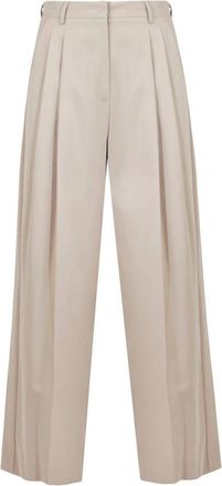 Max Mara Broeken, Dames, Beige, S, Katoen, Gabardine Cropped Broek met Voor Sluiting