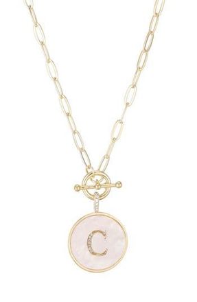 Adornia 14K Gold Plated Mother-of-Pearl Initial Pendant Necklace in White/Gold-C at Nordstrom Rack