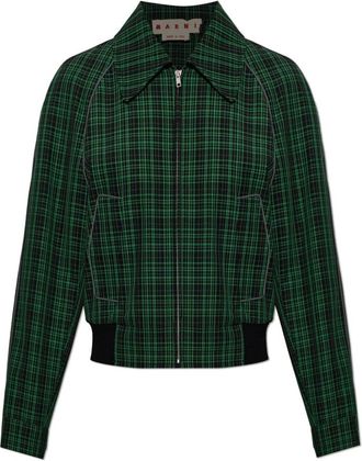 Marni Wol Plaid Jas - Dames - Zomerjassen - Groen - XS - Wol - Jassen