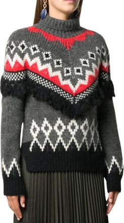 Moncler intarsia patterned fringed jumper Size S