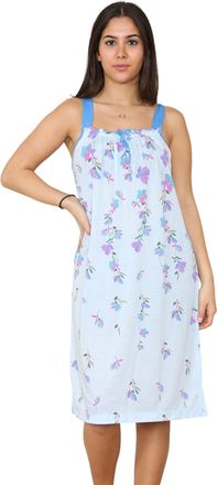 Generic Ladies Strappy Nightdress Short Floral Cotton Sleeveless Lingerie Nightwear M 3XL Blue