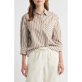Rag & Bone Lucia Stripe Cotton Poplin Button-Up Shirt in Beige Stripe at Nordstrom, Size Xx-Small