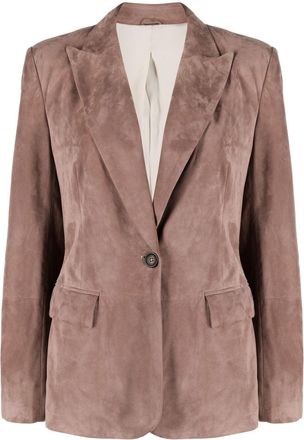 Brunello Cucinelli single-breasted leather blazer - women - Leather/Cupro/Acetate/Silk - 44 - Pink
