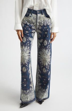 R13 Darcy Loose Fit Jeans in Blue Bandana Applique at Nordstrom, Size 25