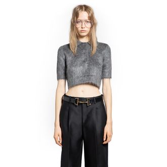Gucci Brushed Mohair Cropped Polo Top
