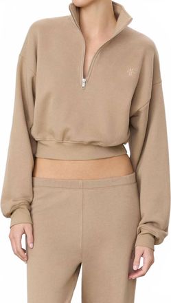 &Eacute;terne Cropped Half-Zip Sweatshirt In Taupe