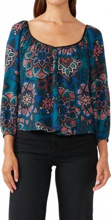 Lovestitch Floral Prism Blouse In Teal Rust
