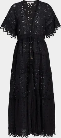 Ramy Brook Janis Eyelet Embroidered Maxi Kaftan Coverup