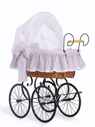 OEM Mois&eacute;s De Mimbre Retro Jasmine Con Capota Plegable - Ropa De Cama De Encaje Natural Y Rosa