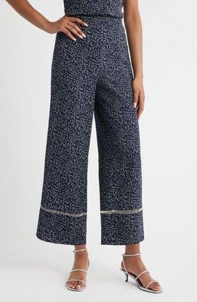 Bobeau Trim Inset Wide Leg Pants in Navy/Ivory at Nordstrom Rack, Size X-Small