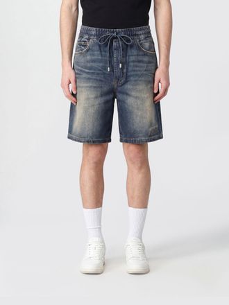 Amiri Shorts in denim di cotone al ginocchio con coulisse in vita e 5 tasche