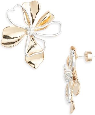 Nordstrom Crystal Center Open Petal Earrings in Gold- Silver at Nordstrom