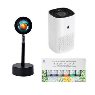 Pursonic Home Wellness Bundle - True HEPA Air Purifier, Sunset Projector Lamp & 6-Pack Essential Oils in White at Nordstrom