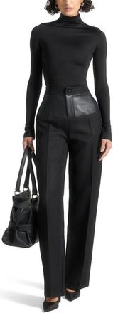 Mani&egrave;re De Voir Alea Mock Neck Long Sleeve Top in Black at Nordstrom, Size 12
