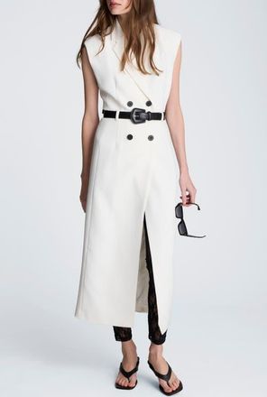 Kenneth Cole Double Breasted Midi Trench Dress in Natural White/black at Nordstrom, Size 12