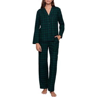 Eberjey Plaid Cotton Flannel Pajamas in Blk Watch Tartan Rai at Nordstrom, Size X-Small