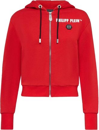 Philipp Plein Hoodie Sweatjacket Crystal Fringe - Dames - Vesten met rits - Rood - S - Katoen - Hoodies & sweatvesten