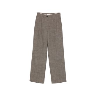 Tela Broeken, Dames, Bruin, XS, Leer, Broek met rafelrand en marl-effect