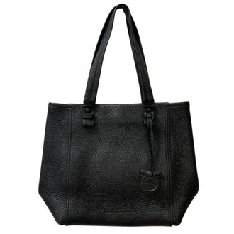 Ferragamo Gancini Black Leather Tote Bag (Pre-Owned)