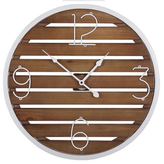Beliani Beliani - Reloj De Pared Madera Oscura Redondo &Oslash; 50 Cm Hecho A Mano Marco De Metal Blanco Arriaga