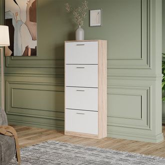 Vicco Mueble Zapatero Gizmo, Sonoma/blanco, 59 X 137 Cm Con 4 Compartimentos