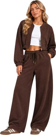 I Saw It First Fleece-bomberjack met doorlopende rits en relaxte pasvorm voor dames (Chocolade)