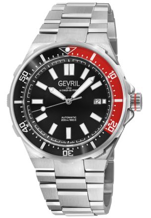 Gevril Group Mens Ticonic 316L Stainless Steel Case, Black/Red Glass Bezel, Black Enamel dial, Bracelet. - Silver - One Size