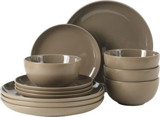 Gibson Home Rockaway 12 Piece Matte Two-Tone Stoneware Dinnerware Set, Service for 4 in Brown at Nordstrom