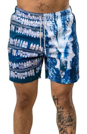 Maceoo Swim Marthyr Print Swim Trunks in Blue at Nordstrom, Size 5