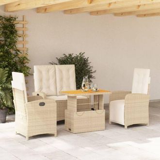 vidaXL Set De Comedor Jard&iacute;n Con Cojines 4 Pzas Rat&aacute;n Sint&eacute;tico Beige Vidaxl
