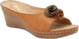 Generic Women Orthopedic Sandals with Arch Support 3D Floral Cutout Wedge Sandals Suede Open Toe Slip On Slippers Soft Insole Leather Walking Slides Brown