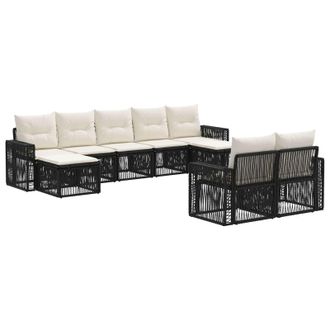 vidaXL Conjunto De Sof&aacute;s De Jard&iacute;n 9 Pcs Negro Y Blanco Crema Vidaxl