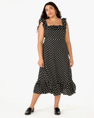 Kate Spade New York Womens Dot Dot Dot Ruffle Midi Dress - Black Cotton - Size X-Small