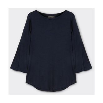 Elena Miro Long Sleeve T-Shirts, female, Blue, M, Stylish Knit Top