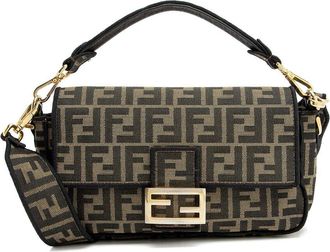 Fendi Black Calfskin Zucca Baguette Shoulder Bag (Authentic Pre-Loved)