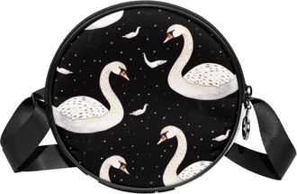 Generic Circle Crossbody Bag for Women, Swans Small Sling Bag Daypack with Zipper Adjustable Shoulder Straps Casual Ladies Girls Round Purse
