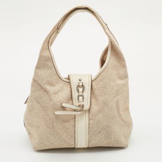 DKNY Dkny Light Beige/cream Canvas And Leather Hobo