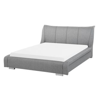 Beliani Marco De Cama Tapizado Gris 140 X 200 Cm Con Somier De Listones Y Cabecero Tapizado Nantes