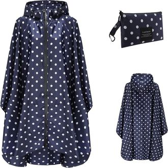 Generic Adults Poncho Coat Outdoor Hooded Waterproof Zipper Rainwear Womens Waterproof Windbreaker Insulated Jacket Lightweight Dot Rain Poncho Fashion Mounta