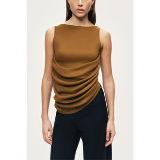 Nocturne Draped Sleeveless Blouse in Camel at Nordstrom, Size X-Large Eu