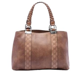 Gucci Pre-owned Handbags, female, Brown, Size: ONE SIZE Pre-owned Woven Leather Tote