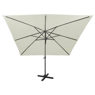Berkfield Home Durable Cantilever Umbrella with Pole & LED Lights Sand 300 cm in Beige