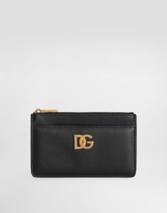 Dolce & Gabbana Calfskin Card Holder With Dg Logo - Woman Wallets And Small Leather Goods Black Leather Onesize