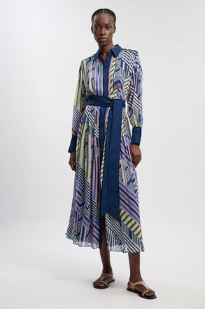 Karen Millen Womens Petite Geo Printed Viscose Georgette Woven Maxi Shirt Dress - Multicolour - Size 12 UK