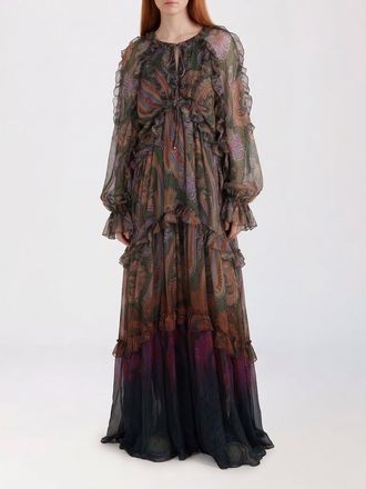 Etro Long Paisley Print Silk Tunic with Balloon Sleeves