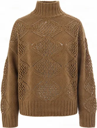 Liu Jo Brown High-Neck Diamond Argyle Knit Sweater